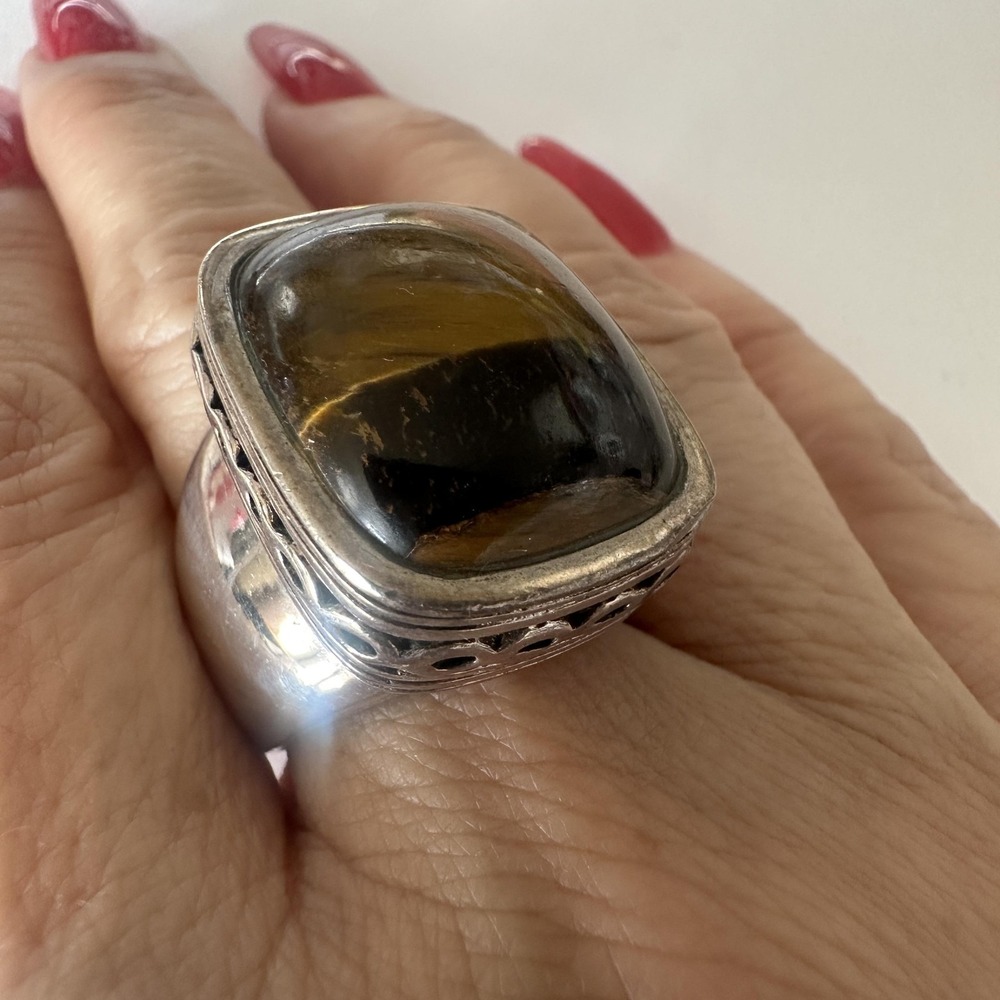 Vintage Barse 925 Sterling Silver Tiger Eye Statement CocktailRing Chunk Sz 8.75